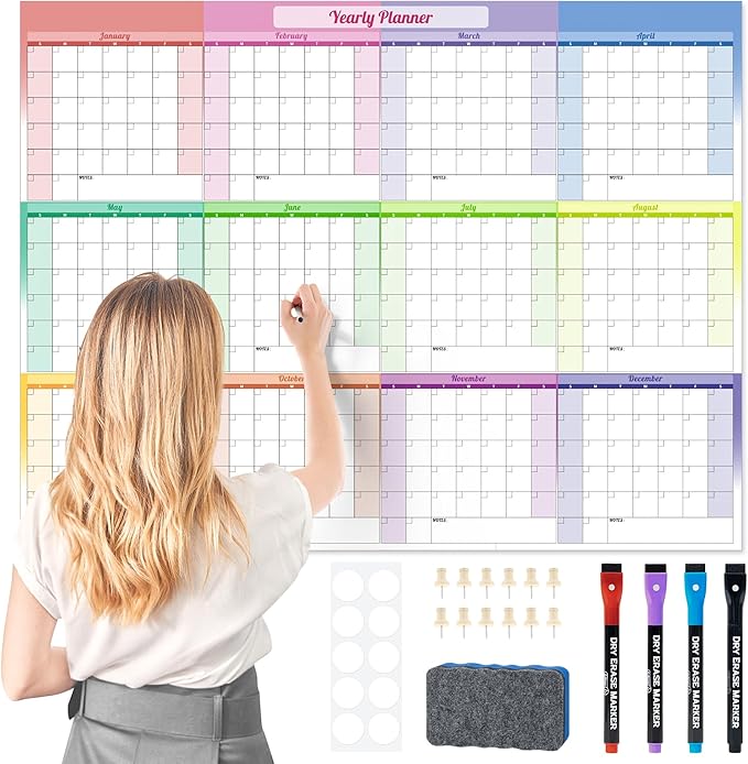 Ospelelf Undated Large Dry Erase Wall Calendar 12 Month Laminated 2026 Calendar 36.6'' x 48'' Yearly Monthly Family Calendar