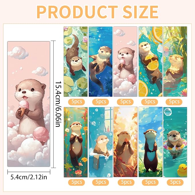 50 Pcs Sea Otter Bookmarks, Animal Paper Page Markers for Reading Lovers, Decorative Reading Accessories, Holiday Gift Idea for Men and Women
