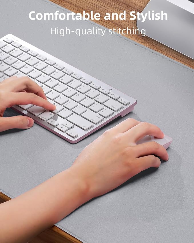 AFIING Leather Desk Pad Protector- 48" x 17" Office Desk Mat, Non-Slip PU Leather Mouse Pad, Waterproof Desk Blotter Mat, Desk Cover Mat for Office and Home (Light Grey)