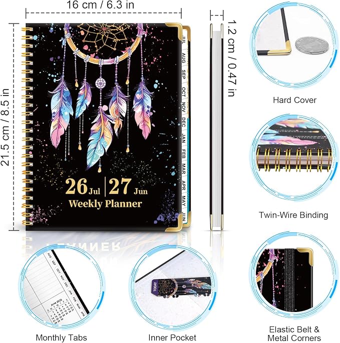 2026-2027 Weekly & Monthly Planner - Jul 2026 - Jun 2027, 6.3" X 8.5" Daily Planner Spiral Bound, Weekly Planners 2026 for Women Girls, Hardcover Agenda 2026-2027 Planner