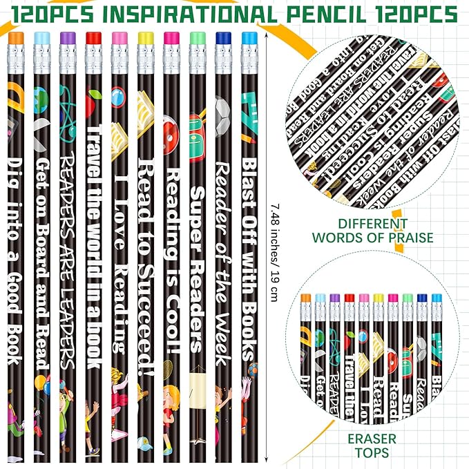 240 Pcs Reading Bookmarks Pencils Bulk 120 Set Fun Bookmarks Pencils Reading Student Gifts 100th Day of School Prizes Classroom Reward Supplies for Book Lover Club Favor Bookish