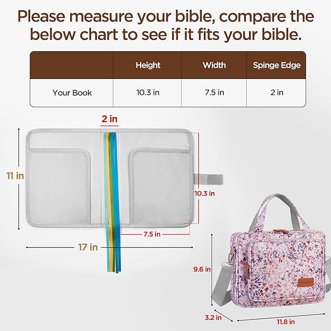 DERSTUEWE Bible Cover Case for Women – Stylish & Durable Bible Bag with Zippered Closure, Floral Print, Fits Standard & Large Bibles, Perfect for Church & Travel, Floral Print