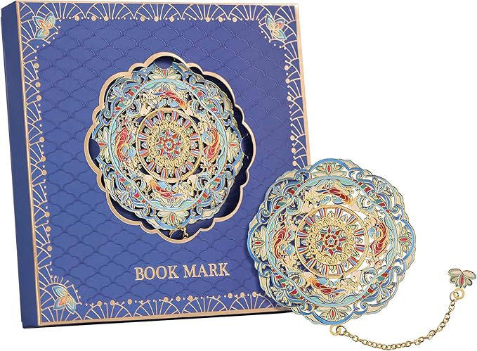 Luxury Metal Bookmark Gift Set, Dunhuang Themed, 1 Bookmark with Pendant, Elegant Christmas New Year Gift Box for Women Book Lovers Writers Readers Teenage