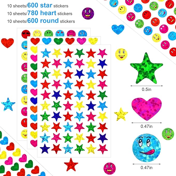 1980 Pcs Star Stickers for Kids Mini Stickers Foil Stickers for Kids Reward, Behavior Chart, Student Planner and School Classroom Teachers UonBexj