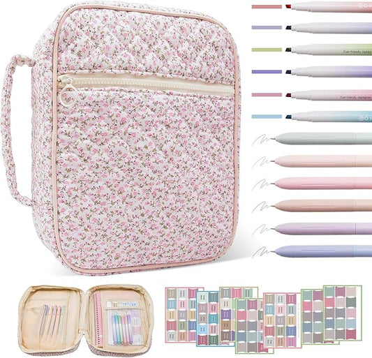 Bible Cover Case For Women,Large Bible Bag with Study Supplies,Quilted Bible Carrying Case for Girls,Portable Bible Case with Highlighter, Pens,Tabs,Bible Study Gifts for Women