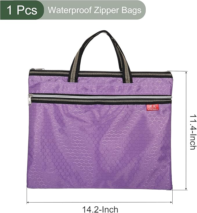 YOKIVE Waterproof Zipper Bag, Document Books Storage Tote Bags Tools Organizer Pouch, Great for Classroom Office(Purple)