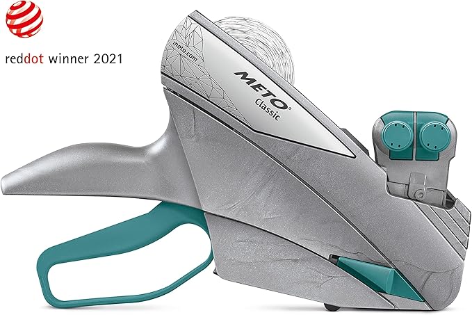 Meto Classic M Labeling Machine - 2 Line, 20 Digit Labels (26 x 16 mm), Silver and Green, Black Ink, 200 Dpi, 2 Year Warranty, Ready to Use