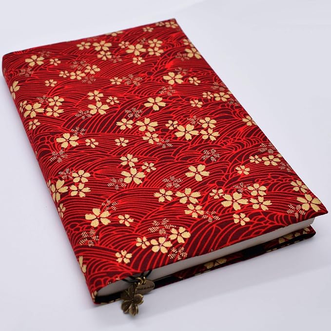 BLBMH 6x9 Bible Book Cover for Women, Non-Stretch Fabric Protector for Paperback, Soft Cloth Sleeve with Bookmark for Journals Notebooks | Privacy Reading Gift - Red Sakura