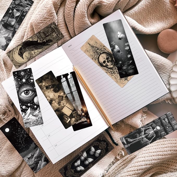 Wxiben Dark Academia Bookmarks Gifts - 100 Pcs Vintage Gothic Book Mark Dark Romance Bookmark Skull Witchy Page Marker Clip Gifts for Women Men Book Lovers Students Teachers Bookish Reading