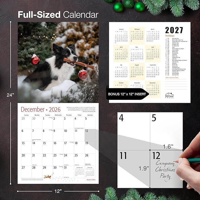 MICASA PRESS Border Collies 2026 Wall Calendar 12 Month | 12" x 24" Open | Thick & Sturdy Paper | Giftable | Cute Puppy Dog Calendar 2026
