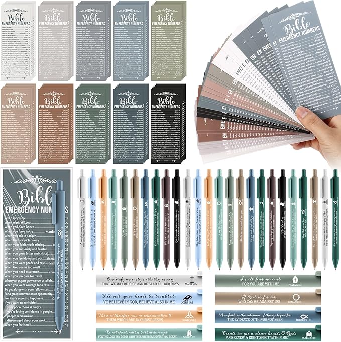 Feifeiya 50 Sets Christian Mothers Day Gifts Bulk Religious Pens Bible Verse Emergency Numbers Bookmarks Scripture Catholic Gifts for Women Men Church Welcome Sunday School(Boho Color,English)