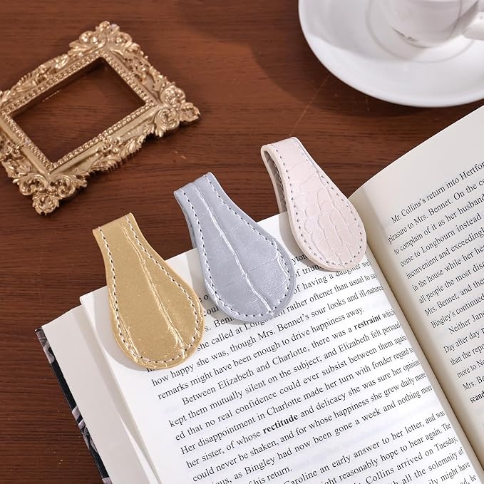 3PCS Vintage Magnetic Leather Bookmark, Leather Magnetic Bookmarks for Women, Magnetic PU Bookmarks Clip Book Accessories, Golden Pattern