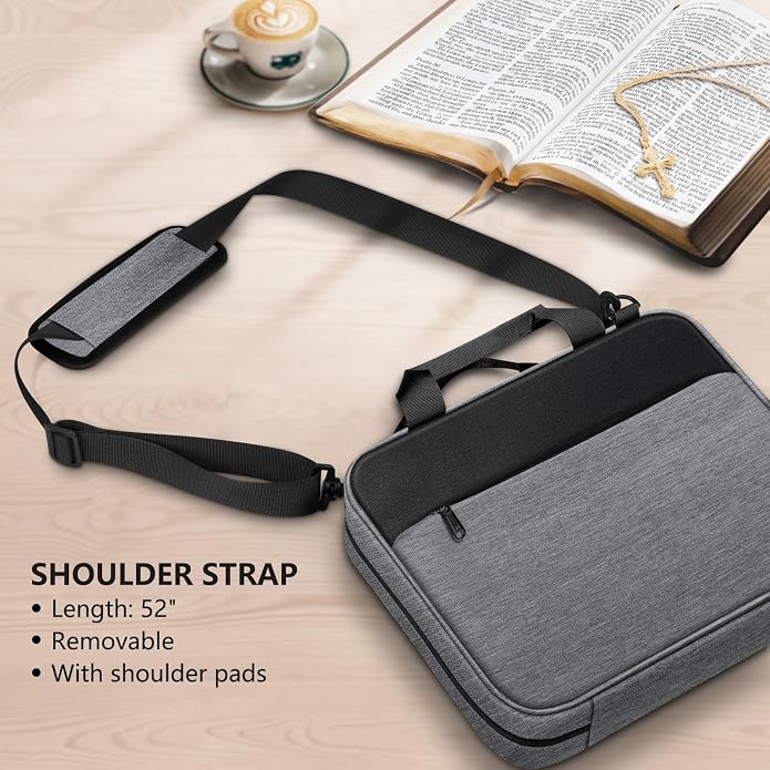FINPAC Large Bible Cover, Carrying Book Case Church Bag Bible Protective with Zippered Pocket and Handle, Gift for Men Women