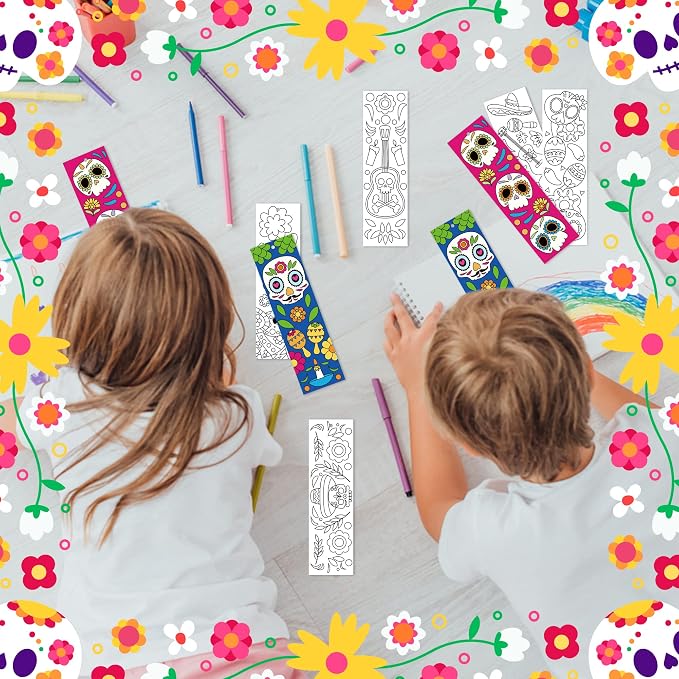 75Pcs Day of the Dead Color Your Own Bookmarks, Mexico Theme DIY Coloring Blank Bookmark Mexican Fiesta Party Game Prize Art Craft Supplies for Teachers Students Classroom Reward Goodie Fillers