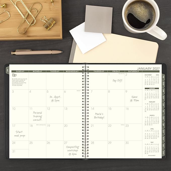 AT-A-GLANCE 2027 Planner, Monthly, 9" x 11", Tabbed, Unruled Daily Blocks, Recycled Black (70260G0527)