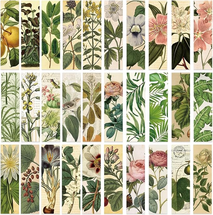 30 Pcs Vintage Aesthetic Bookmarks for Kids Plant Theme Funny Bookmark Natural Plant Bookmark for School Office Students Teens Book Reading Lovers Classroom Favors