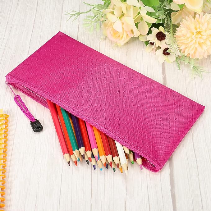 PATIKIL Waterproof Zipper File Bags, 5 Pack A6 Size Document Pocket Storage Organizer Pouch for Travel Office Supply, Rose Red