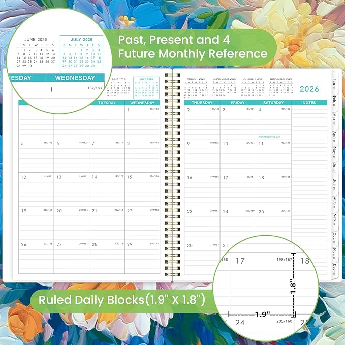 Monthly Planner 2026-2027 - 9" x 11" Large 18 Monthly Planner 2026-2027 (Jul. 2026 - Dec. 2027), 26-27 Monthly Calendar Planner with Twin-wire Binding + Tabs + Back Pocket - Floral