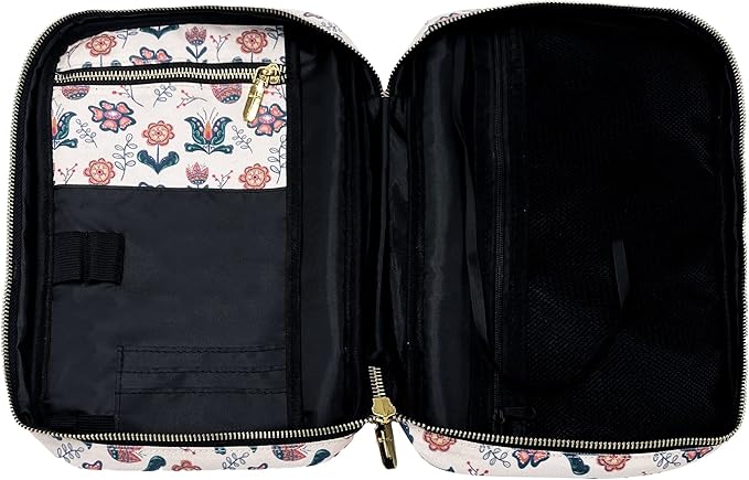 Performore Bible Cover Case for Women and Girls, Large Floral Bible Bag with Handle and Pockets, Water-Resistant Zippered Carrying Case, Fits Study Books 10.2 x 7.5 x 2.7 In, Christian Gift