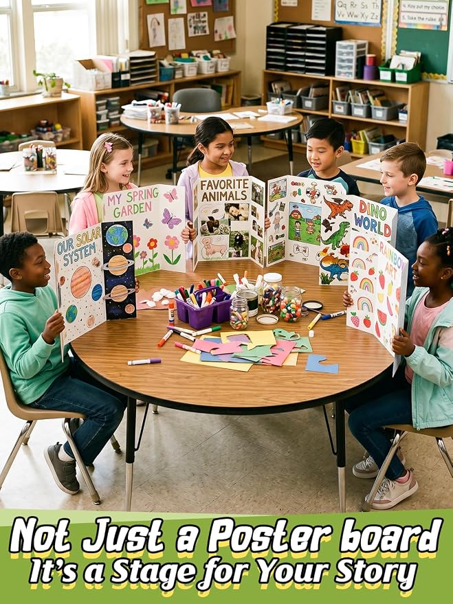 Cosweet 12 Pack Small Trifold Poster Board 24" x 16" - Premium Quality Thick White Presentation Boards for Science Fair School Project, Display Board for Classroom Business Supplies