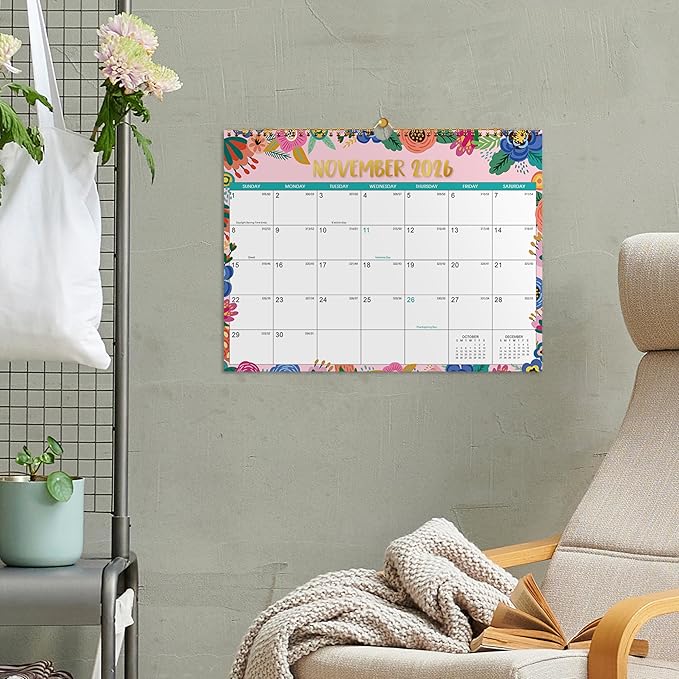 Wall Calendar 2026-2027 - Calendar 2026-2027, JUL. 2026 - Dec. 2027, 18 Monthly Wall Calendar, 15" x 11.5", Wall calendar with Twin-Wire Binding, Hanging Hook, Julian Dates, Thick Paper