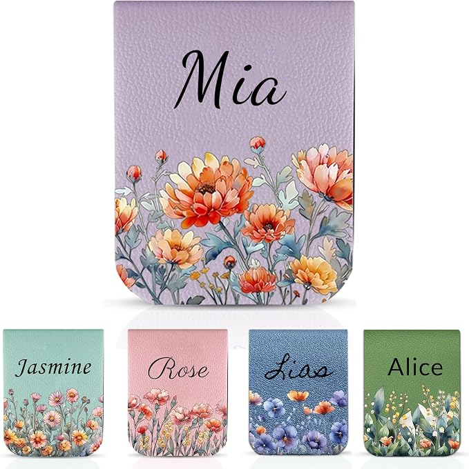Personalized Leather Magnetic Bookmark with Name, Custom Birth Flower Bookmark for Women, Customized Book Accessories Bookish Gifts for Reading Lovers