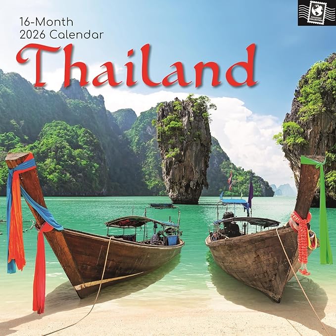 The Gifted Stationery 16-Month Square Wall Calendar - Thailand Passport Art & 2026 Wall Calendar - Hanging Organizer & 2026 Planner Sticker Kit - 180 Reminder Stickers - Sep 2025-Dec 2026, 12x12 in