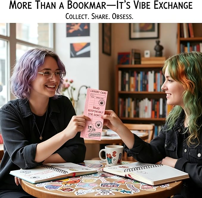 Library Card Bookmark 100PCS Bulk Bookmarks – Funny Reading Bookmarks for Romance Readers, Vintage Retro Book Club Bookmarks, Aesthetic Paper Bookmarks for Book Lovers, Cardstock Bookmark Set