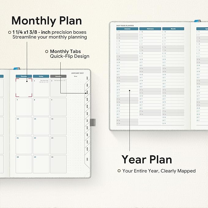 Planner 2026-2027 Weekly & Monthly Planner with Hourly Time Slots, 18 Month Academic Calendar July 2026 – Dec 2027, Vertical Layout, Monthly Tabs, Textured Fabric Hardcover, Sliver