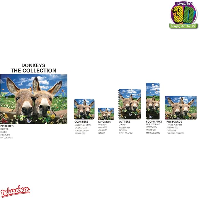 3D LiveLife Bookmark - Donkeys from Deluxebase. Cute Lenticular Donkey Page Marker. Animal Themed Accessories for Book Lovers. Small Gifts for Men, Women, Writers and Teachers.