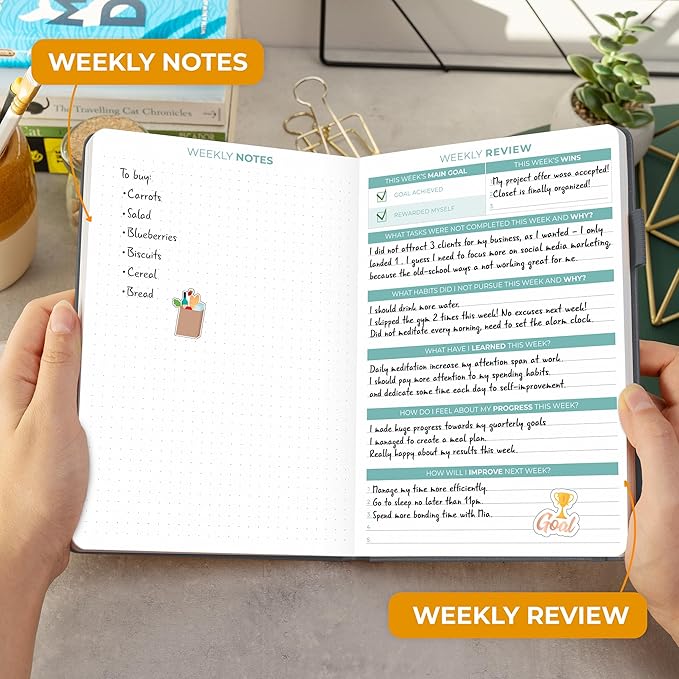 Clever Fox Daily Planner 2nd Edition – Undated Time Block Task Organizer with Hourly Schedule & To-do list – A5, 6 Months (Silver Black)