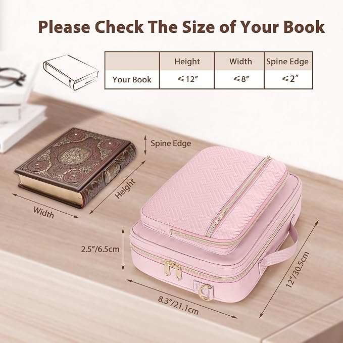 Bible Cover Case for Women, Large Bible Church Bag with Strap, Bible Carrying Case Book Protector with Handle, Pink(Empty Bag Only)