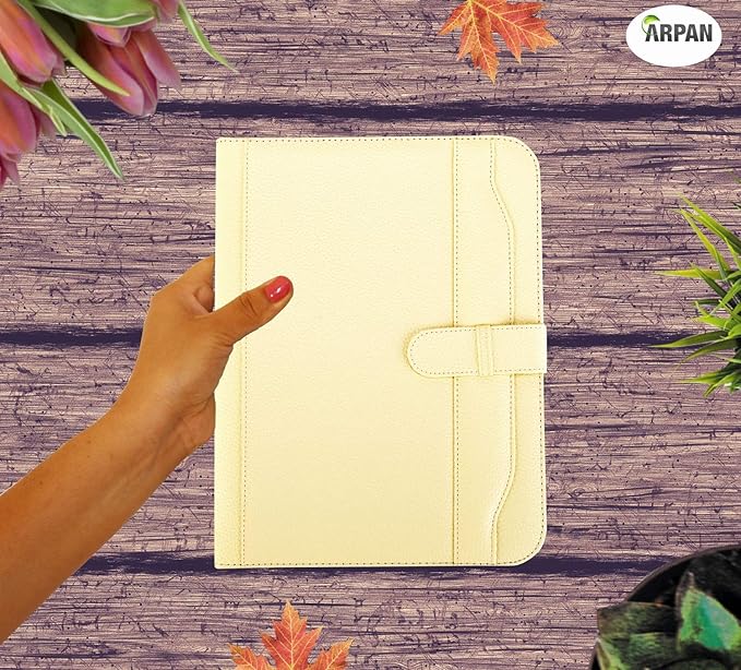 Arpan A4 Conference Folder Portfolio with Calculator & Pad/Executive Portfolio with Closure Belt - Ivory Cream