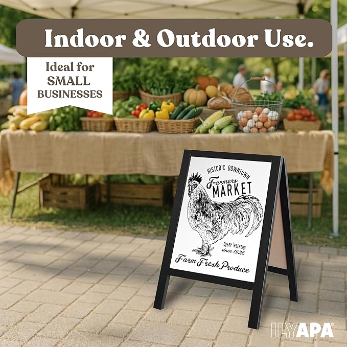 Ilyapa Wooden Dry Erase A Frame Sign - Magnetic Whiteboard Sidewalk Menu Board Outdoor - Menu Display for Restaurant, Food Truck - 31x20 inch - Black