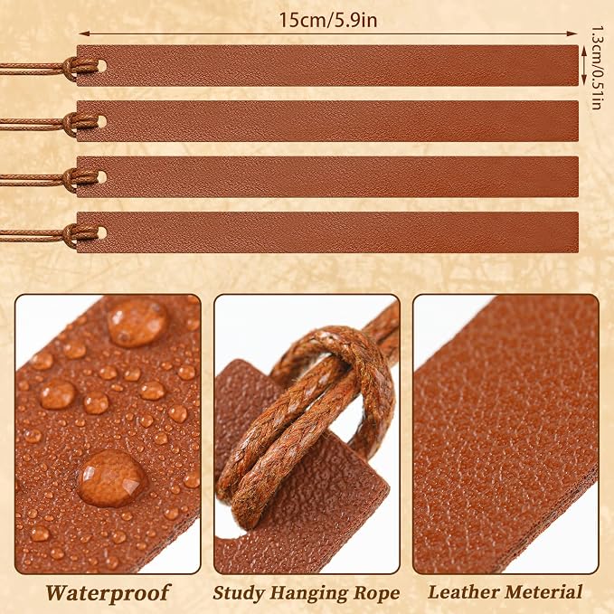 Kosiz 12 Pcs Leather Bookmarks Colorful Engravable Blank Leather Bookmarks Back to School Gifts for Men Women Teachers Students Book Lovers Reading Supplies(Brown)