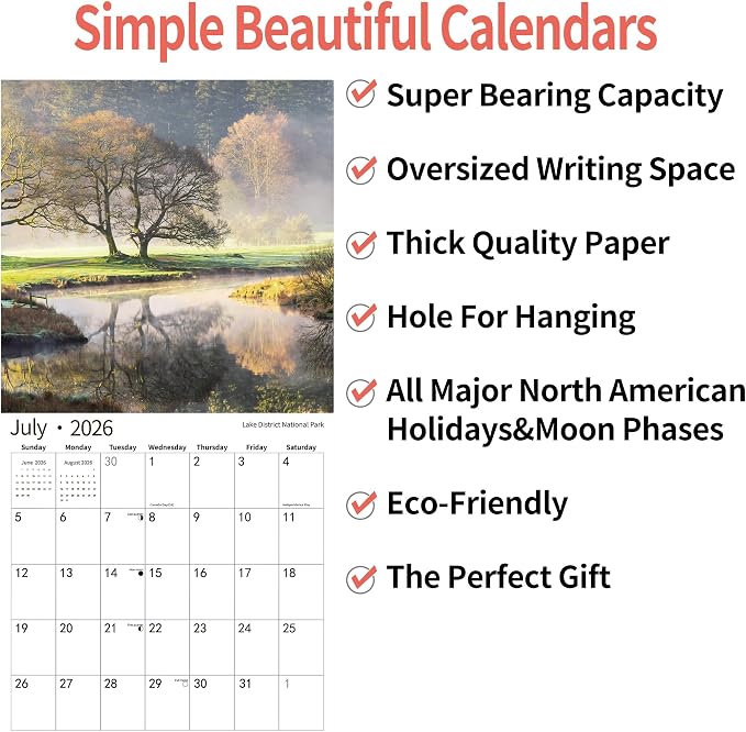 2026 Wall Calendar,Calendar 2026, November 2025 - December 2026, Wall Calendar National Parks, 12" x 24" Opened,Full Page Months Thick & Sturdy Paper for Calendar Organizing & Planning