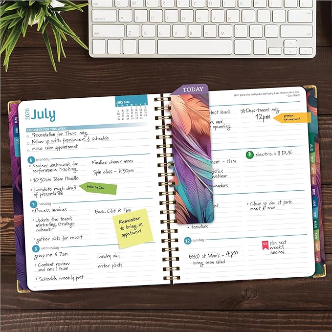 HARDCOVER Academic Year 2026-2027 Planner: 14 Months (May 2026 Through June 2027) 8.5"x 11" Daily Weekly Monthly Planner Yearly Agenda. Bookmark, Pocket Folder and Sticky Note Set (Pastel Peacock)