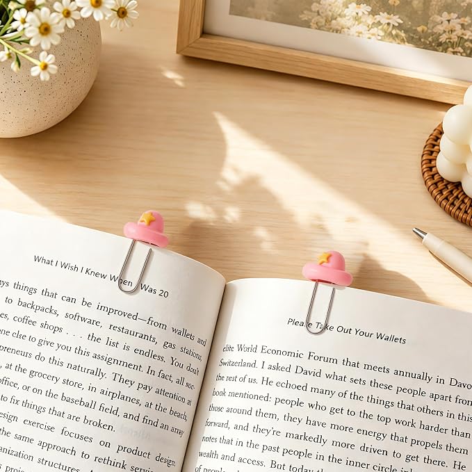 Handmade Bookmarks for Women, 3 Pcs Polymer Clay Cute Pink Hat Bookmark for Book Lovers Students Teachers, Unique Reading Accessories Page Markers