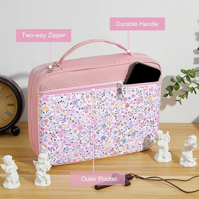 Bible Cover Case for Women, Quilted Bible Cover Bag with Handle for Girls, Bible Carrying Case Study Supplies Accessories for Women