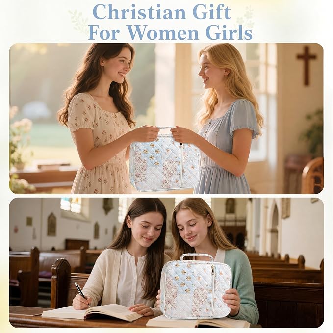 MATMO Bible Bag Cover Case for Women Bible Carrying Bag with Handles Bible Study Supplies & Accessories Christian Gifts for Women (Flower)