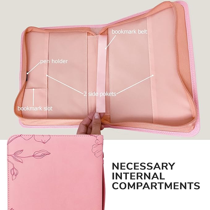DEHITE Bible Cases for Woman — Leather Bible Covers for Women — Carrying Bag for Woman — Pen Slots — Zippered Pocket — Premium Faux Leather Holder — Christian Floral Accessories