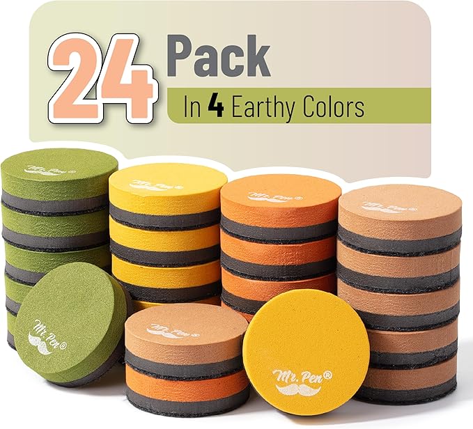 Mr. Pen- Round Magnetic Dry Erase Erasers, 24 Pack, Colorful Small Magnetic Whiteboard Dry Erase Erasers Bulk for Kids, Teachers, Students and Classroom Supplies