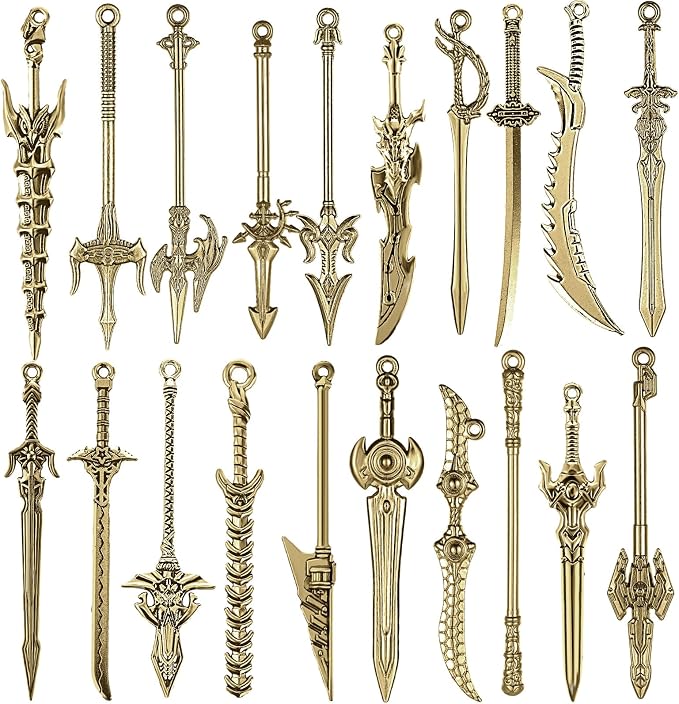 20 Pcs Antique Swords Bookmark Metal Vintage Knife Charms Silver Keychain Sword Mini Ancient Knife Accessory Gift for Book Lovers Christmas