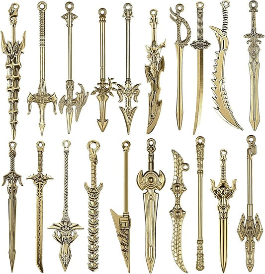 20 Pcs Antique Swords Bookmark Metal Vintage Knife Charms Silver Keychain Sword Mini Ancient Knife Accessory Gift for Book Lovers Christmas