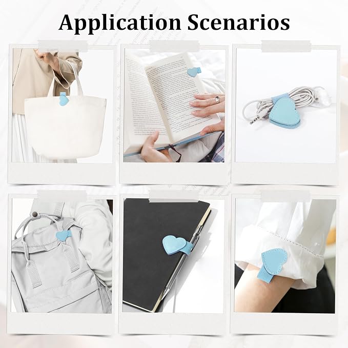 2Pcs Magnetic Leather Heart Bookmarks with Pen Holder, Cute Book Markers Clip with Gift Box, Reading Accessories for Book Lovers Women Teachers Students, Light Blue