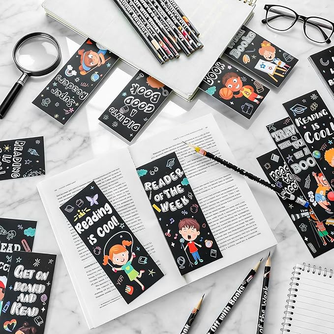 240 Pcs Reading Bookmarks Pencils Bulk 120 Set Fun Bookmarks Pencils Reading Student Gifts 100th Day of School Prizes Classroom Reward Supplies for Book Lover Club Favor Bookish
