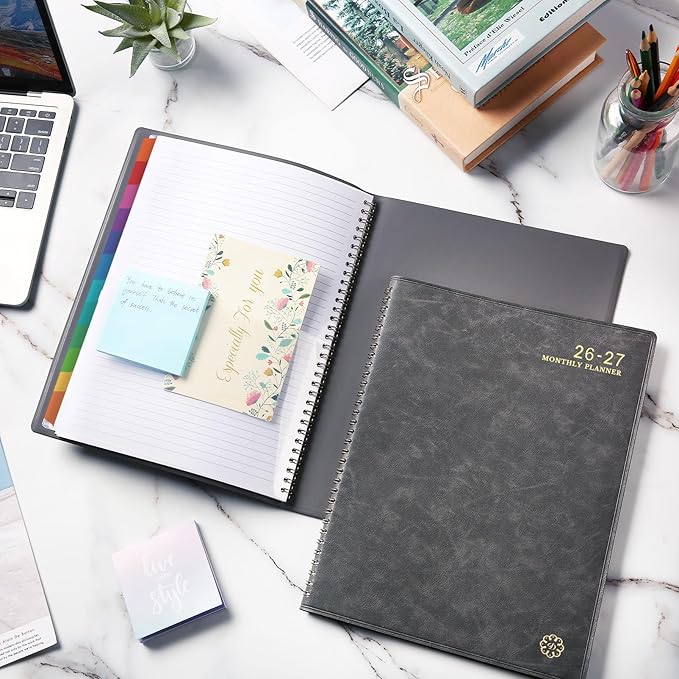 Monthly Planner 2026-2027 - 18-Monthly Planner 2026-2027 with Leather Soft Cover, July 2026 - December 2027, 9'' x 11'' with Coated Tabs