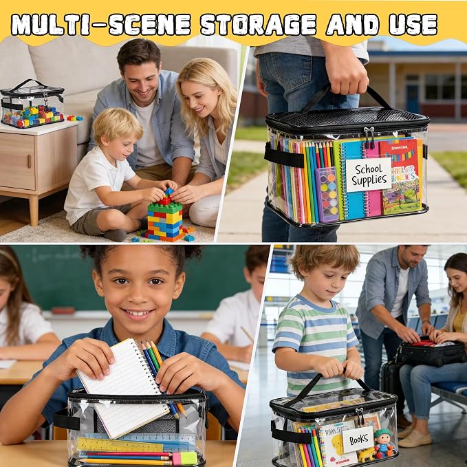 5 Pack Clear Toy Storage Bags, Toy Organizers and Storage with Labels and Manual Pocket, Suitable for Storing Puzzles, Stationery, Building Blocks (5 Packs Colorful Size L(L: 9.5 * 7 * 5.7Inch))