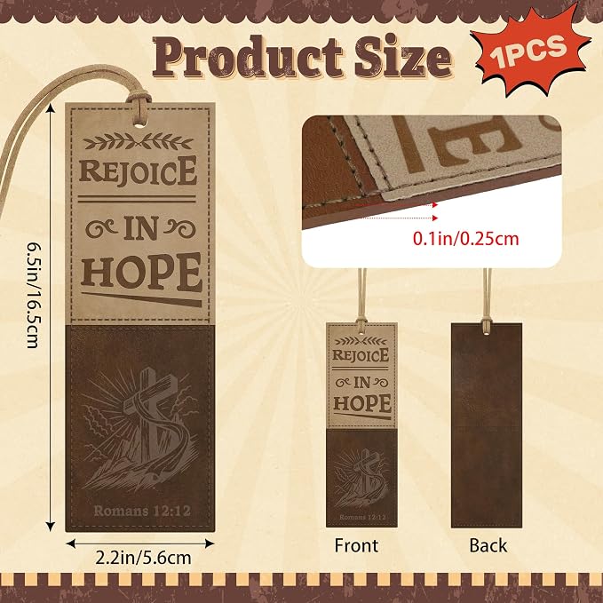 1PC Leather Bookmark Bible Bookmarks for Reading Women Men Book Lovers Gifts, Stitched Religious Christian Bookmark Page Markers Inspirational Bible Verse Scripture Book Marks (Vintage-2-Cross)