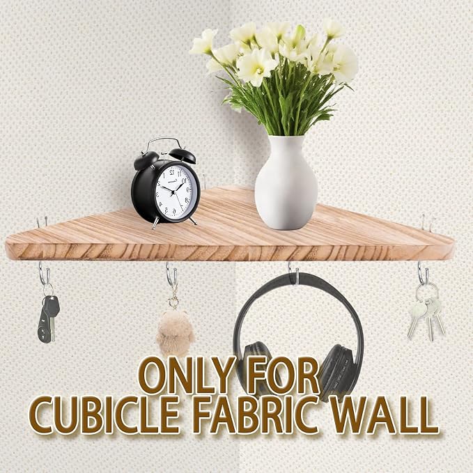 Cubicle corner shelf with hook：2pcs 16.5in wood triangle cubicile hanging shelves organization accessories fabric walls organizer for use in office cubicles office stylish decoration for women's desks